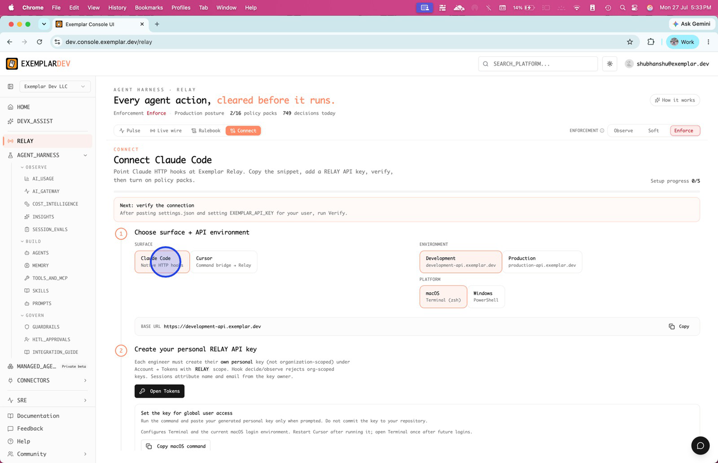 Relay Connect tab with Cursor surface selected