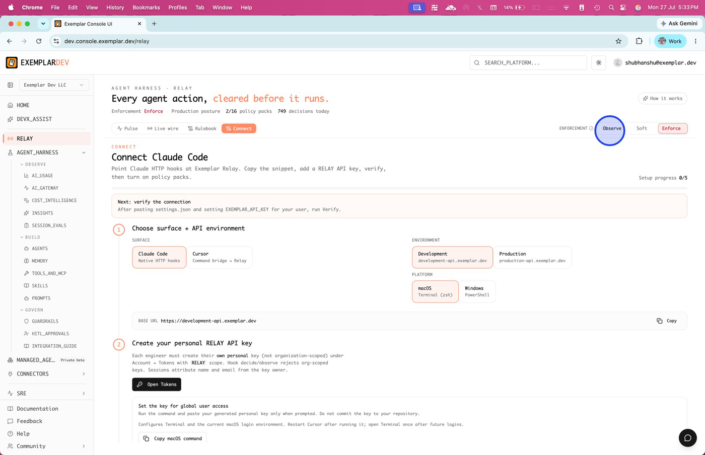 Enforcement control showing Observe and Soft options