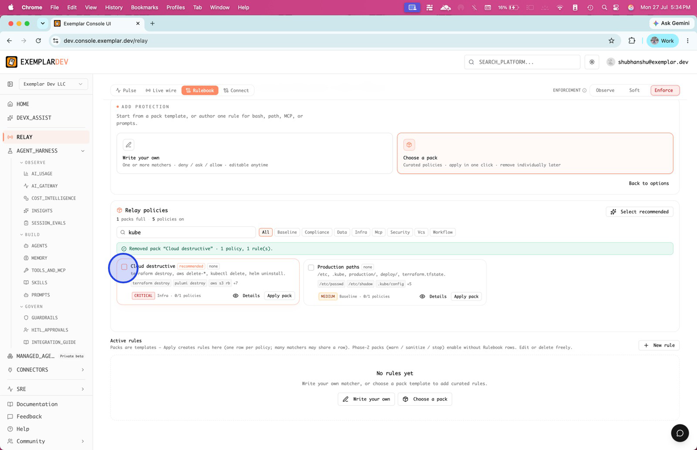 Policy packs including Cloud destructive and Production paths