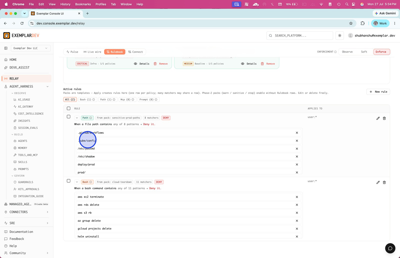 Live wire tab with recent hook events