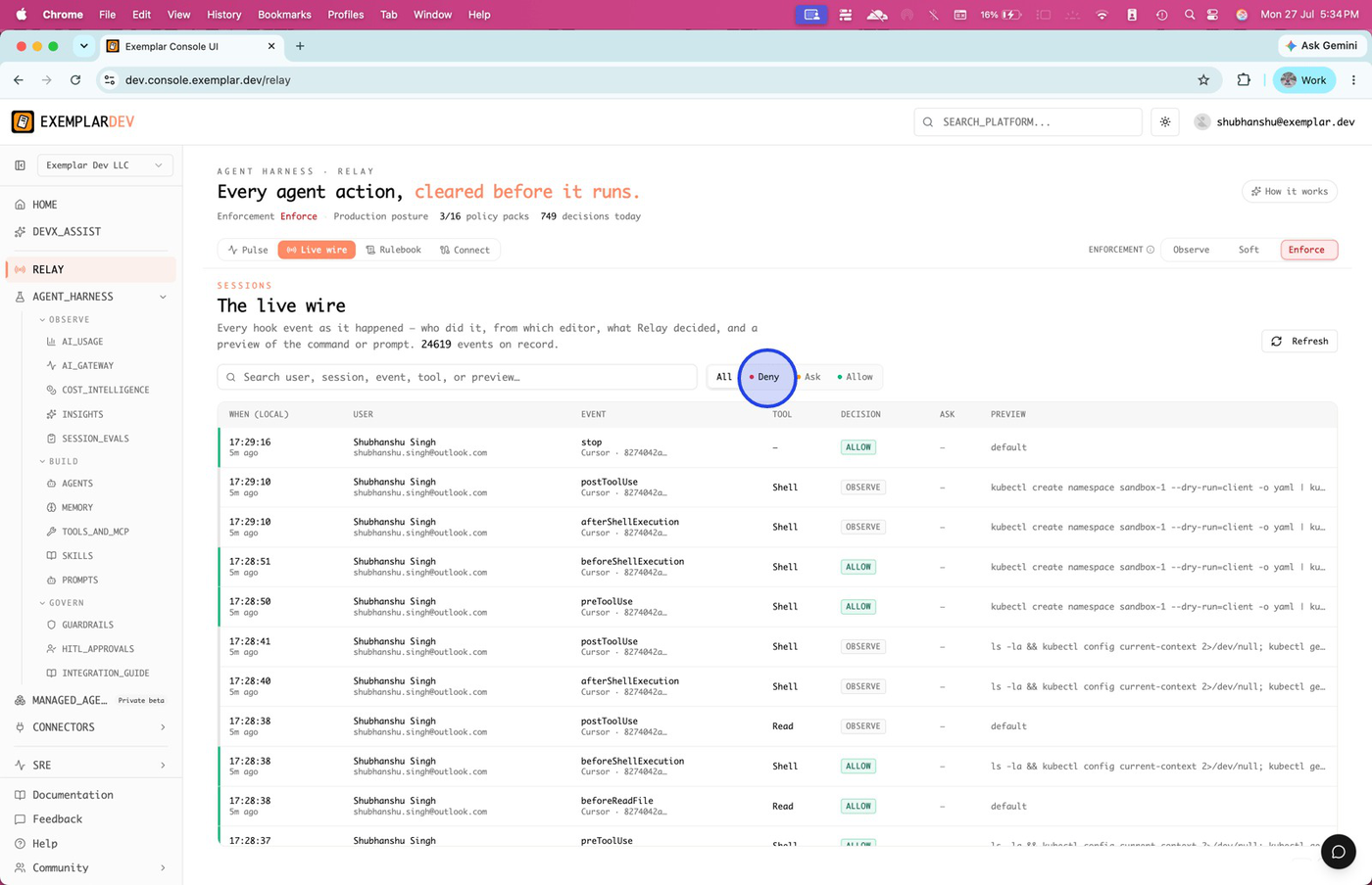 Live wire Deny filter highlighted