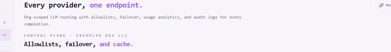 AI Gateway Management status showing providers, routes, and cache state